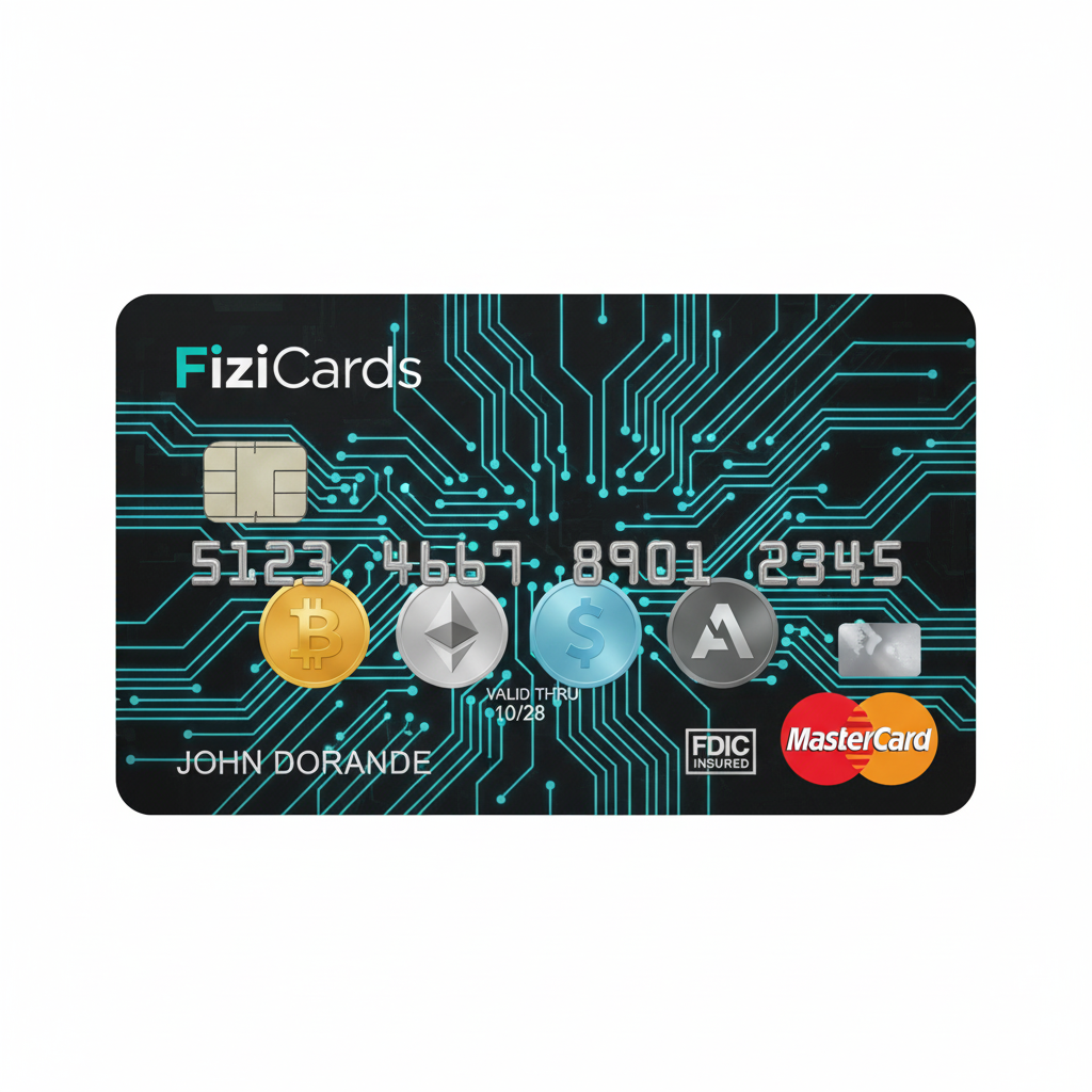 FiziCards Mastercard Debit Card with NFC contactless payments, Bitcoin, Ethereum, Solana, and Aptos support